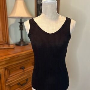 Rachel Zoe Elegant Ribbed Black Tank Top